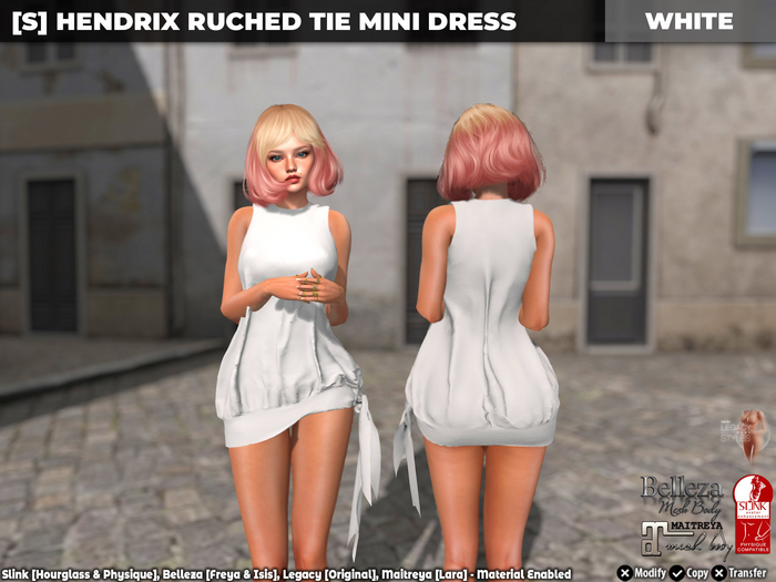 [S] Hendrix Ruched Tie Mini Dress White