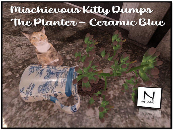Mischievious Kitty Strikes Again - Fallen Plant BlueCeramic