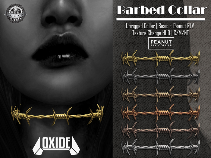 OXIDE Barbed Collar RUST-FREE ORIGINAL MESH **Updated 2022** (Peanut RLV, Texture Change HUD)