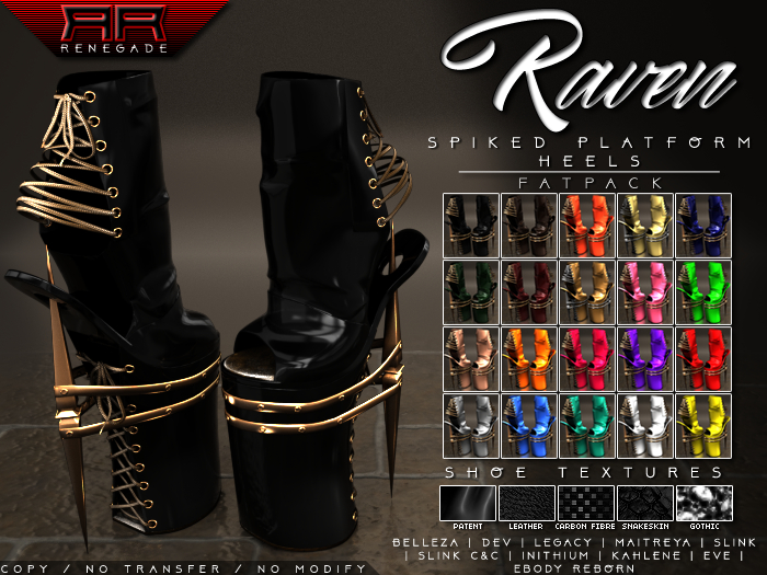 [Renegade] Raven Fetish Platform Heels - Fatpack