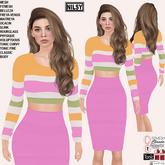 STRIPE TOP&PENCIL LYCRA SKIRT,CL&MESH BODY