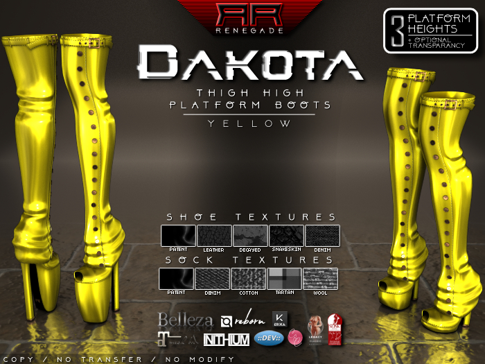 [Renegade] Dakota Thigh High Platform Boots - Yellow