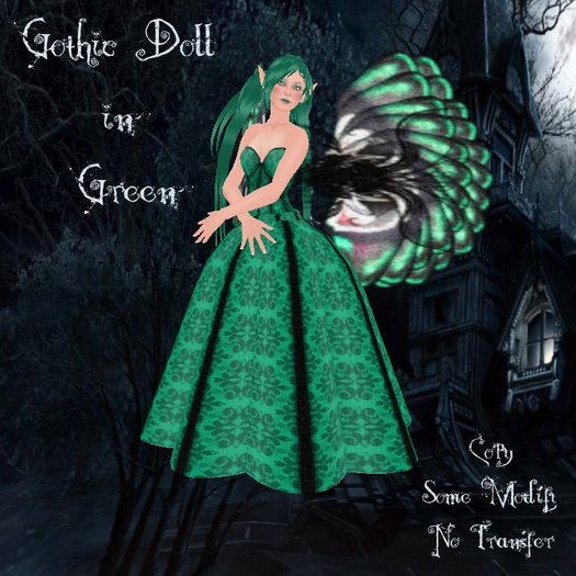 Second Life Marketplace - Gothic Doll in Green - Dark fairy outfit