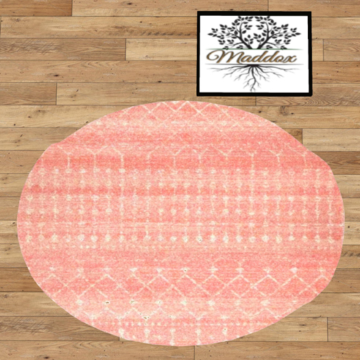 Maddox- Round Area Rug Peach & White