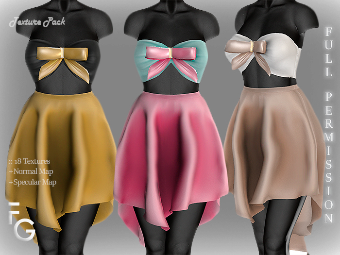 .Fragile. 18 Textures for Long back skirt & Bow chest top