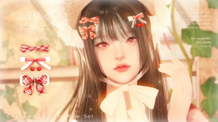 HARU_Checkered Cherry Bow Set (touch)