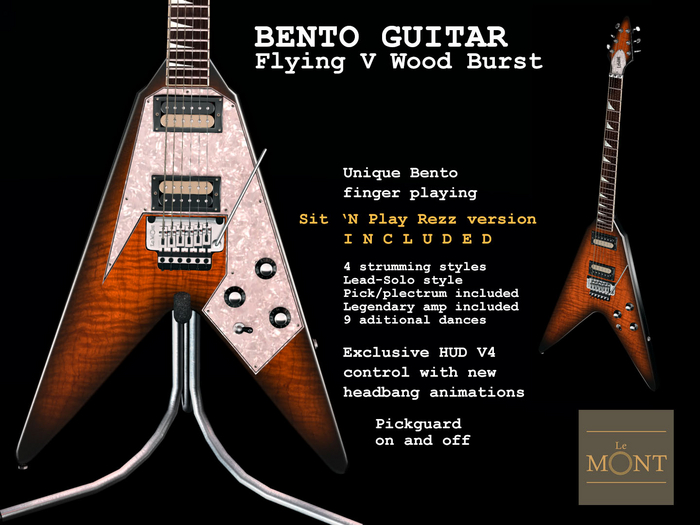 Bento Flying V Wood Burst Guitar