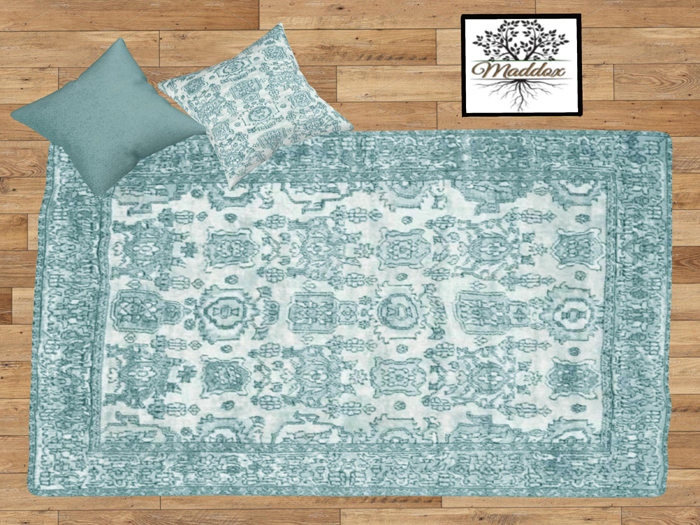 Maddox- Area Rug Set-  Teal & White Tapestry