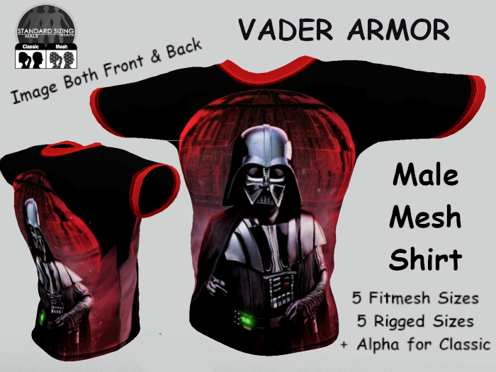 VADER ARMOR CLASSY T-SHIRT FITMESH & RIGGED SIZES PLUS SL Alpha or BoM it. Image both sides. 