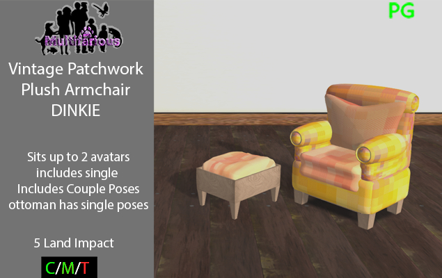 *M* VIntage Patchwork Armchair DINKIE (wear or rez to unpack)