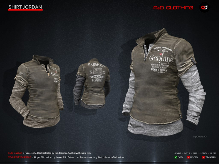 Second Life Marketplace - A&D Clothing - Shirt -Jordan- Coffee