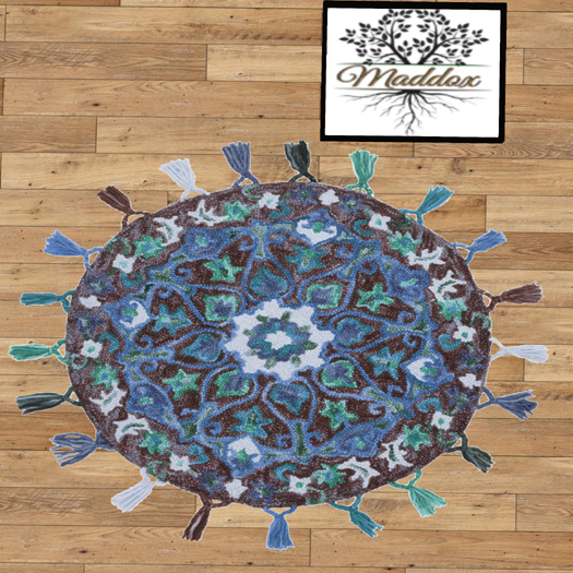 Maddox- round rug Brown & blue Fringed Rug