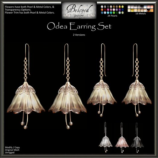 Beloved Jewelry : Odea Earrings (Texture Change) Set of 2, Silver, Gold, Gemstones, Diamond, Flower Jewelry