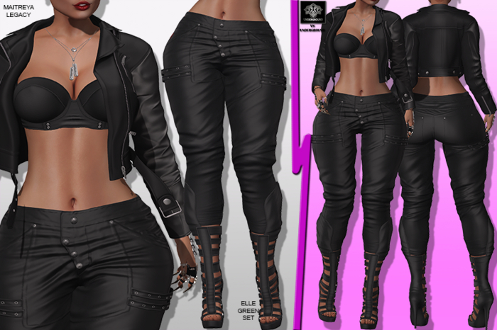 **ELLE GREEN BLACK ROCKER STYLE COMPLET OUTFIT** (WEAR)
