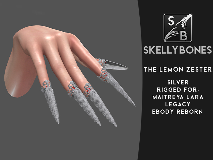 Skellybones -- The Lemon Zester - Silver claws for eBody Reborn, Maitreya Lara and Legacy
