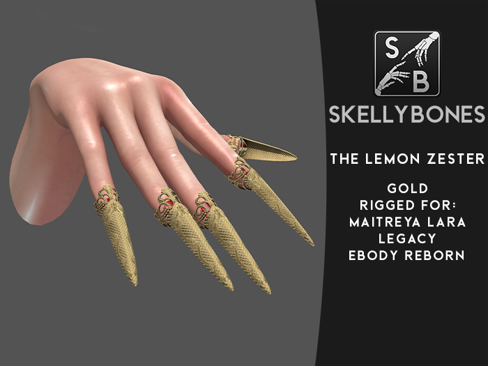 Skellybones -- The Lemon Zester - Gold claws for eBody Reborn, Maitreya Lara and Legacy