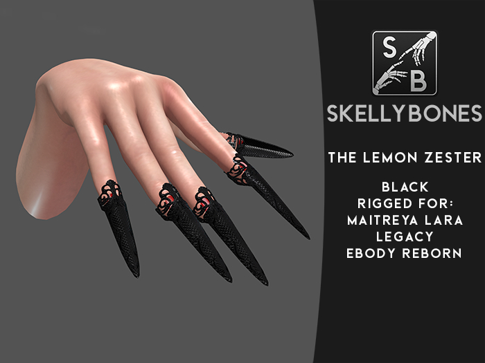 Skellybones -- The Lemon Zester - Black claws for eBody Reborn, Maitreya Lara and Legacy