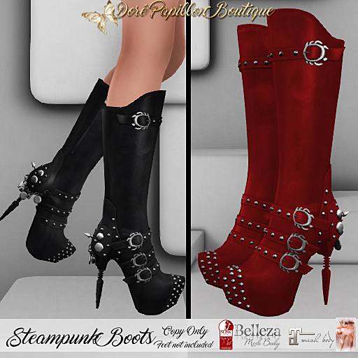 DPB Steampunk Boots - Red *Maitreya, Hourglass, Freya, Isis & Legacy*