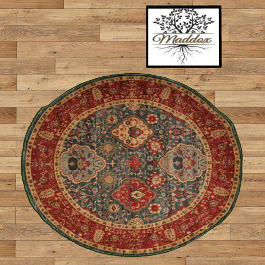 Maddox- Round Rug -Red, Green & Gold Oriental