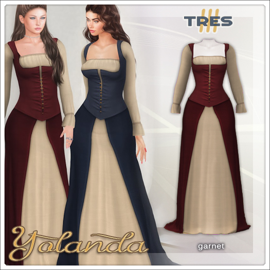 TRES - Yolanda Garnet - Medieval Fantasy Dress - Maitreya / Legacy / Kups 
