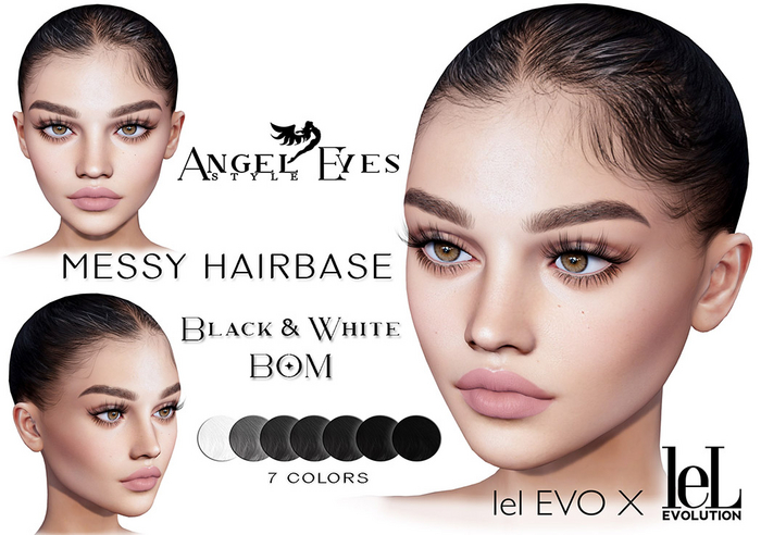 Angel Eyes - MESSY Hairbase Lelutka EvoX - BLACK & WHITE