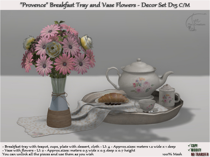 Vase Flowers Breakfast Provence Decor D15