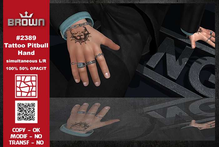 Second Life Marketplace - 2389 Tattoo Pitbull Hand simultaneous L/R 100 ...