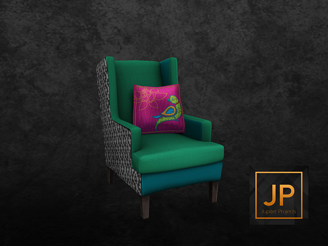 Zaara [home] : Block print wing chair RARE