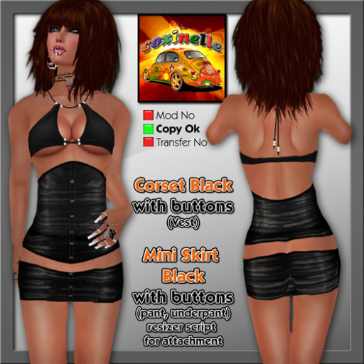 Coxi - Mini Skirt Black buttoms with corset