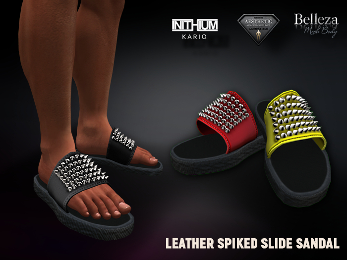 [7/11] Leather Spiked Slide Sandal