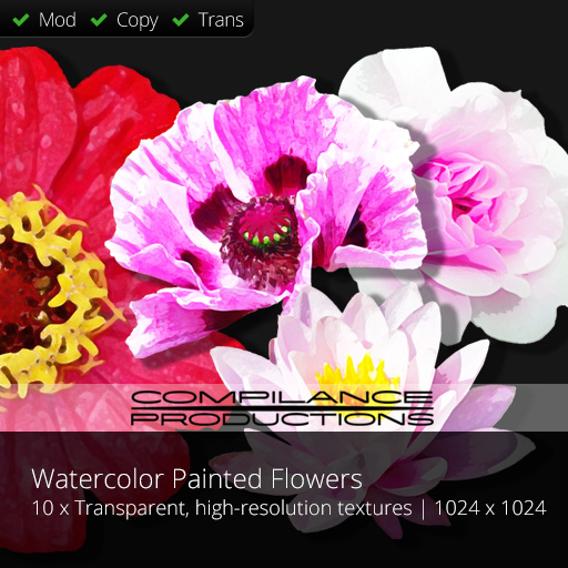 10 x Watercolor Painted Flowers (Compilance Textures)