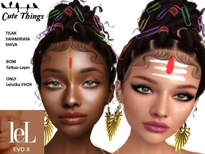 [CT] Swamy + Shiva Tilak - Only Lelutka EvoX - Tatto Layer BoM - 2 textures DEMO