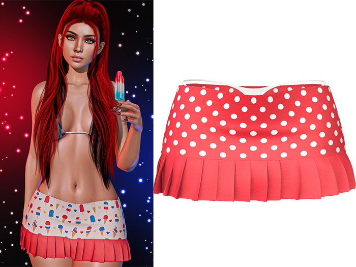 Regina Pleated Skirt [Patriot Red Dots] - Maitreya Lara • Legacy • Reborn