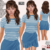 TUCKED STRIPE TSHIRT&RUFFLED SKIRT,CL&MESH BODY
