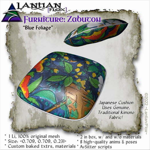 ~L/Fx~Zabuton (Japanese Cushion) - Blue Foliage mCtbox
