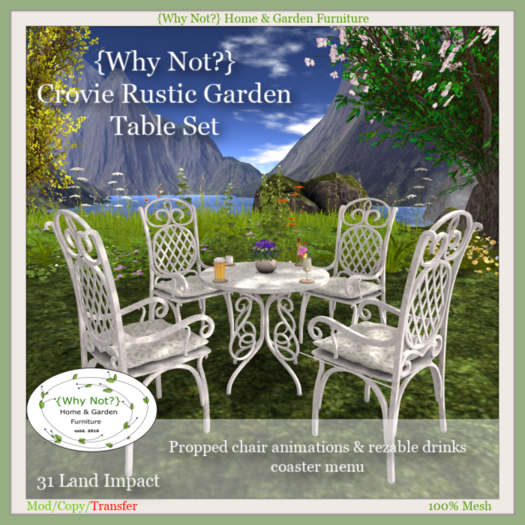 {Why Not?} Crovie Rustic Garden Table Set-Boxed