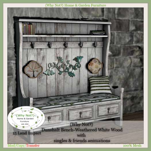 {Why Not?} Dunshalt Bench-Weathered White Wood-Boxed