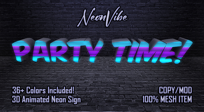3D Animated Mesh Neon Sign (PARTY TIME!) [A-01]