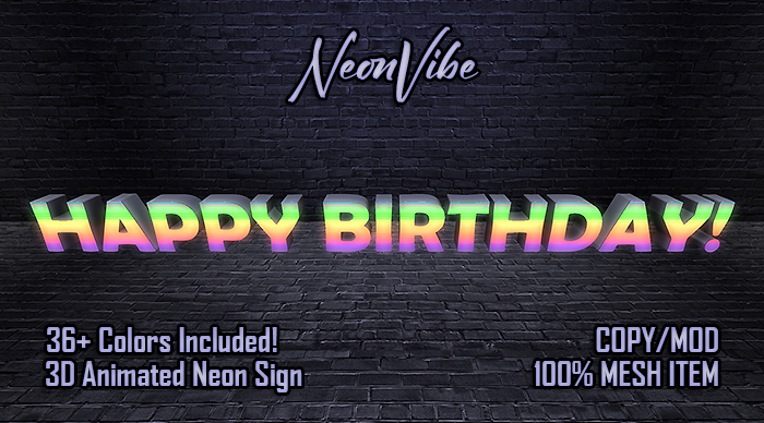 3D Animated Mesh Neon Sign (HAPPY BIRTHDAY!) [A-02]