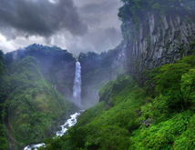 437 - Summer - Alps - Green Trees - Landscape, Waterfall, River, Forest, Clouds - Land Divider - Privacy Screen