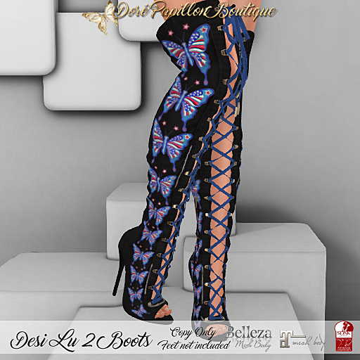 DPB Desi Lu 2 Boots - 4th of July Black 2 *Maitreya, Slink & Belleza*