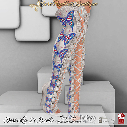 DPB Desi Lu 2 Boots - 4th of July Cream *Maitreya, Slink & Belleza*