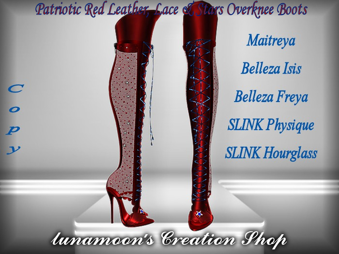 Fitmesh Patriotic Red Leather, Lace & Stars Overknee Boots