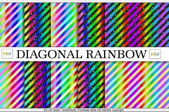 Diagonal Rainbow Patterns 10 Seamless Textures NM