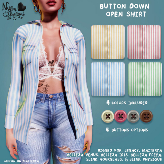 (NO) Button Down Open Shirt - Stripes