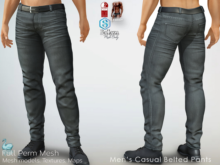 Full Perm Mesh Men's Casual Belted Pants ((Signature Gianni, Belleza Jake, Slink Male, Legacy)