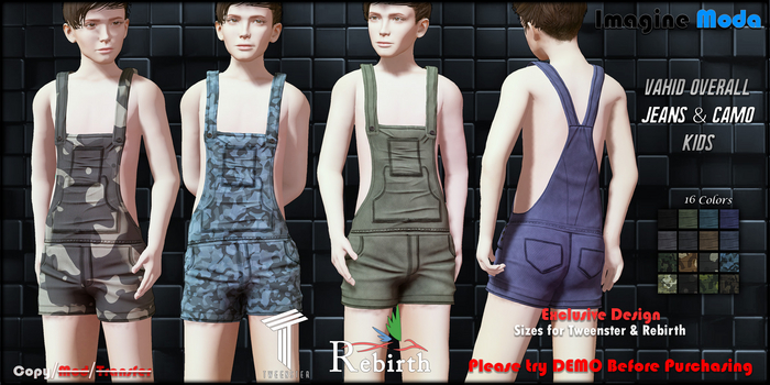 -Imagine- Vahid Overall Shorts Camo + Jeans Kids