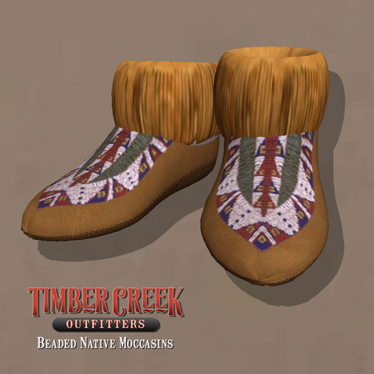 [Timber Creek] Beaded Moccasins-Green & White