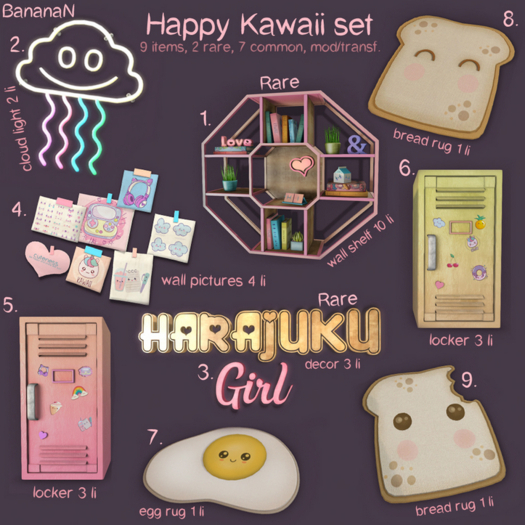 8. BananaN. Happy Kawaii Decor Set bread rug 1