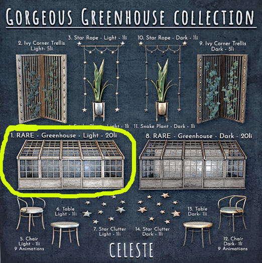1. CELESTE - Greenhouse - Light - RARE